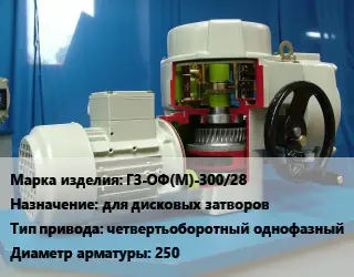 Электропривод ГЗ-ОФ(М)-300/28 для дисковых затворов четвертьоборотный однофазный 250